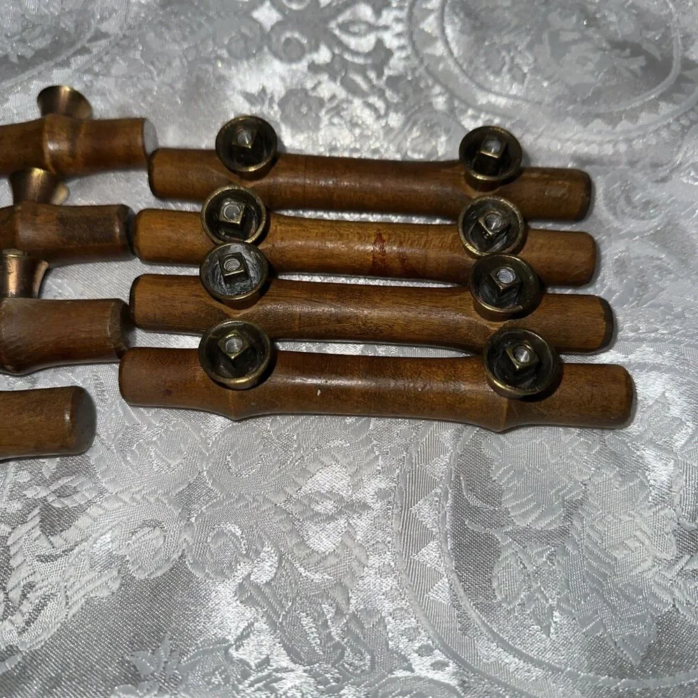Vintage Wood Knobs Brass Hardware 8 Piece